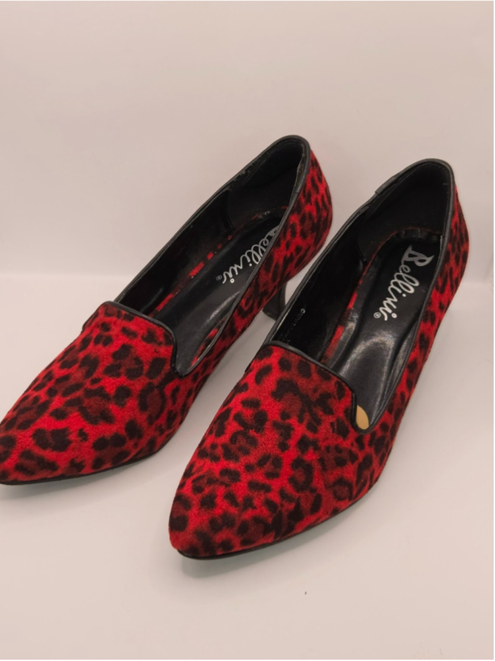 Bellini Celeste Size 10W Red and Black Leopard Print Shoes Heel 2" W/ Box